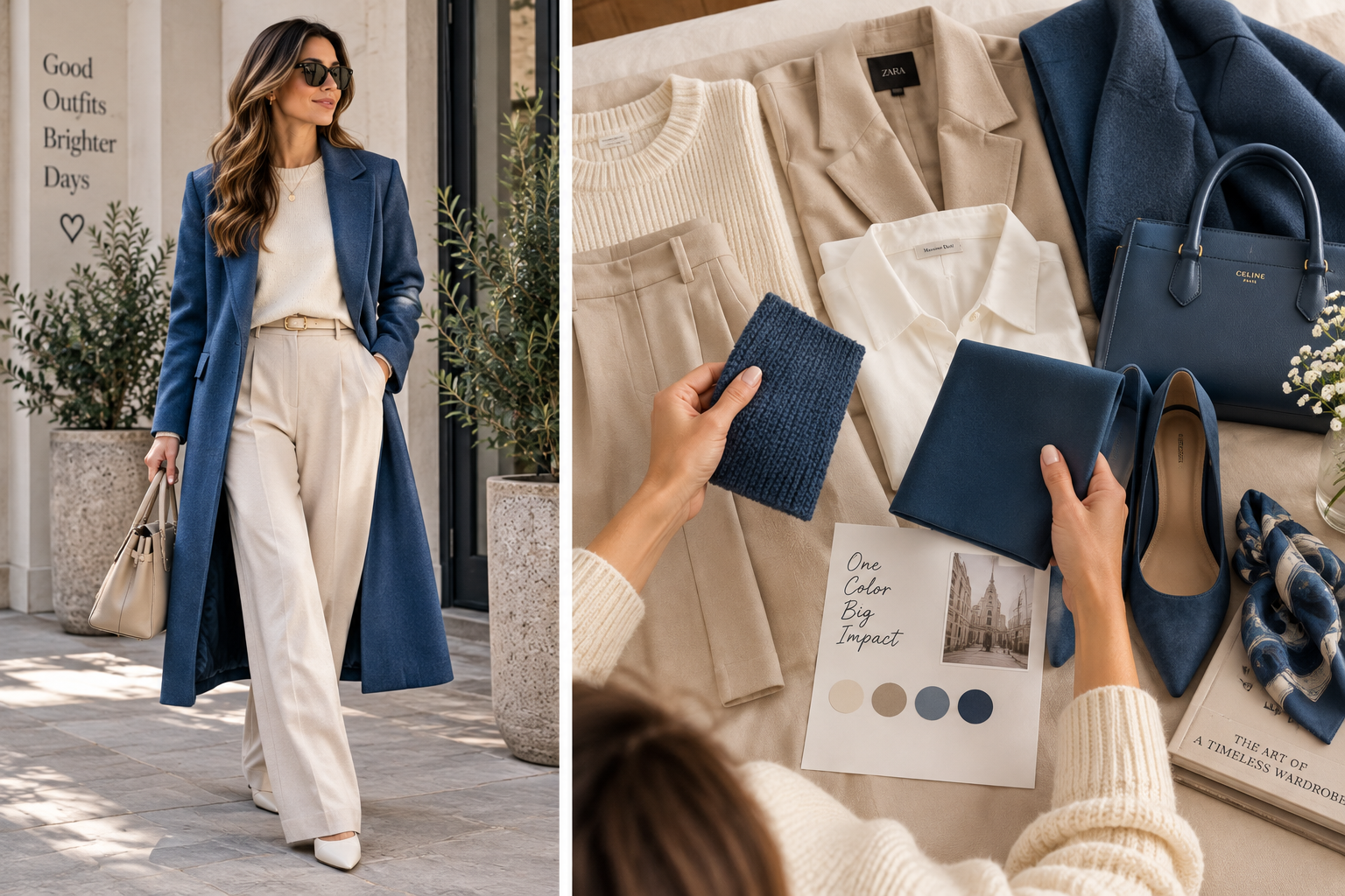 how to wear blue with neutrals
